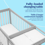 Remi pebble gray with white crib and changer changing table callout