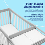 Remi pebble gray with white crib and changer changing table callout