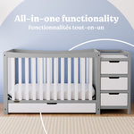 Remi pebble gray with white crib and changer style callout
