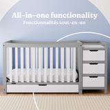 Remi pebble gray with white crib and changer style callout