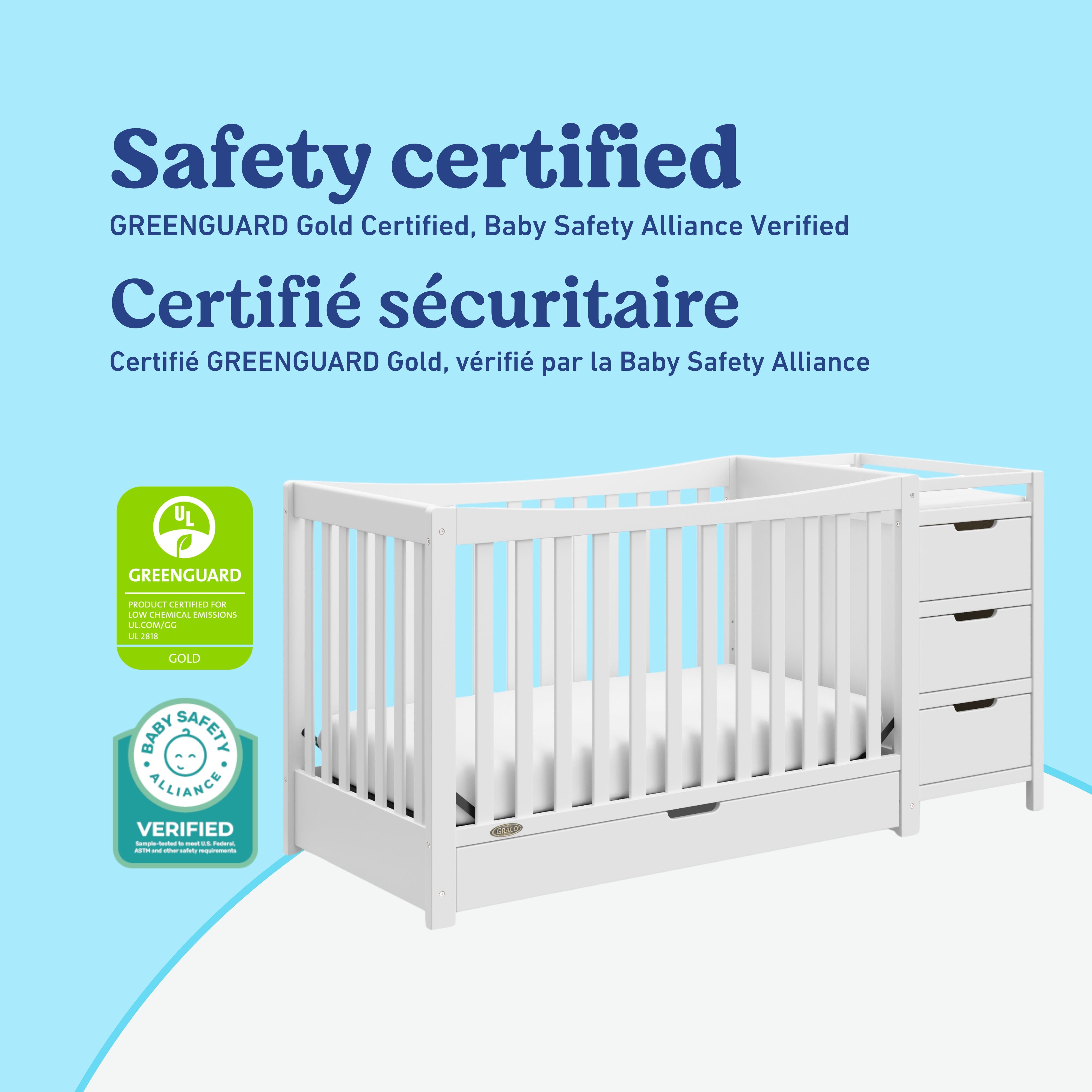 Remi white crib and changer certifications callout