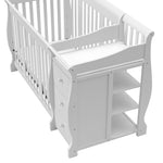 Close-up view of White crib and changer