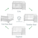 White crib with changer conversions graphic