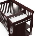 Close-up view of espresso crib and changer