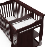 Close-up view of espresso crib and changer