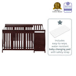 espresso crib with changer changing pad graphic