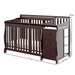 espresso crib with changer dimensions graphic