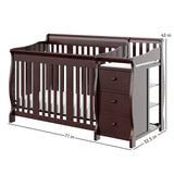 espresso crib with changer dimensions graphic