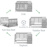 Pebble gray crib with changer conversions graphic
