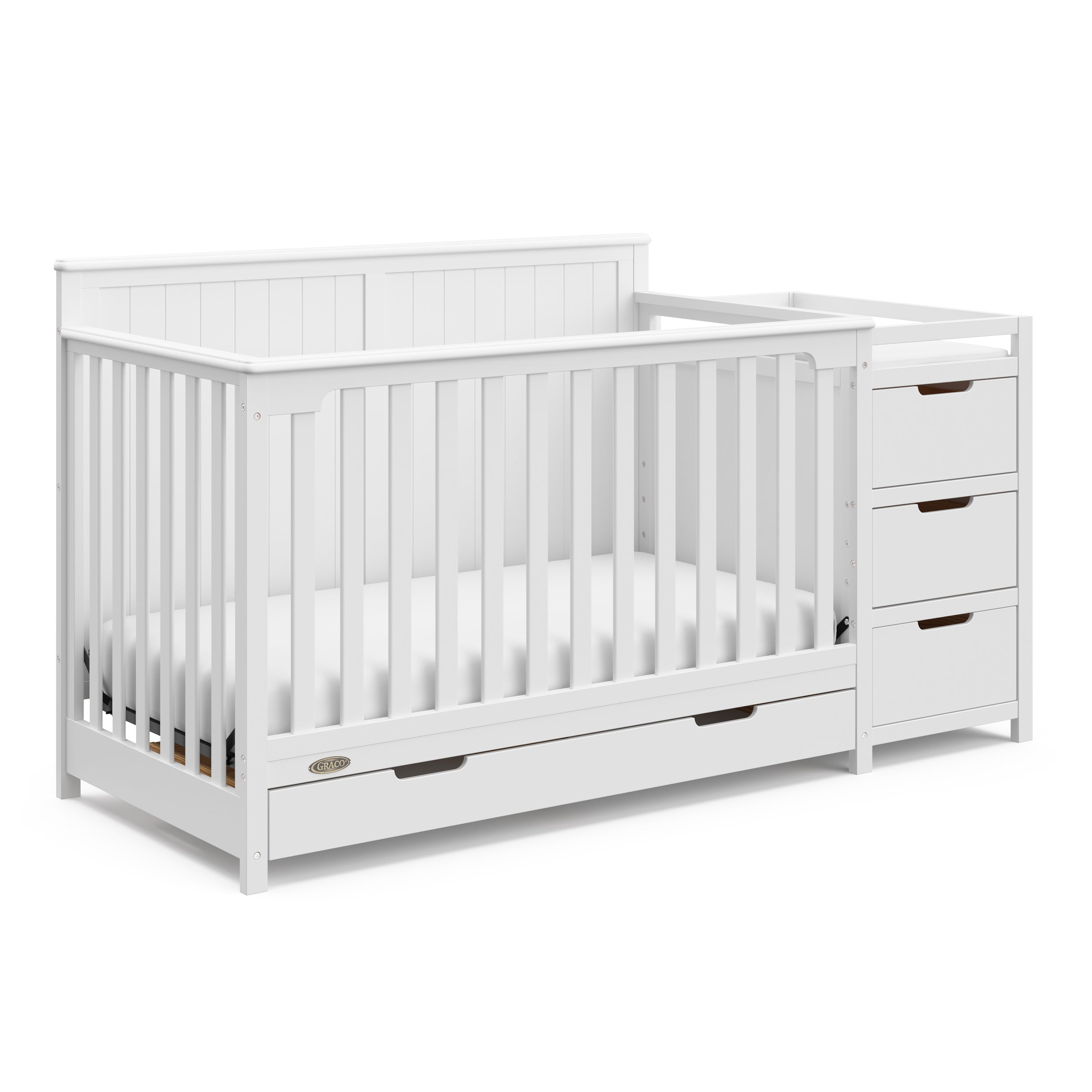 Graco Hadley 5-in-1 Convertible Crib and Changer with Drawer in white angled view