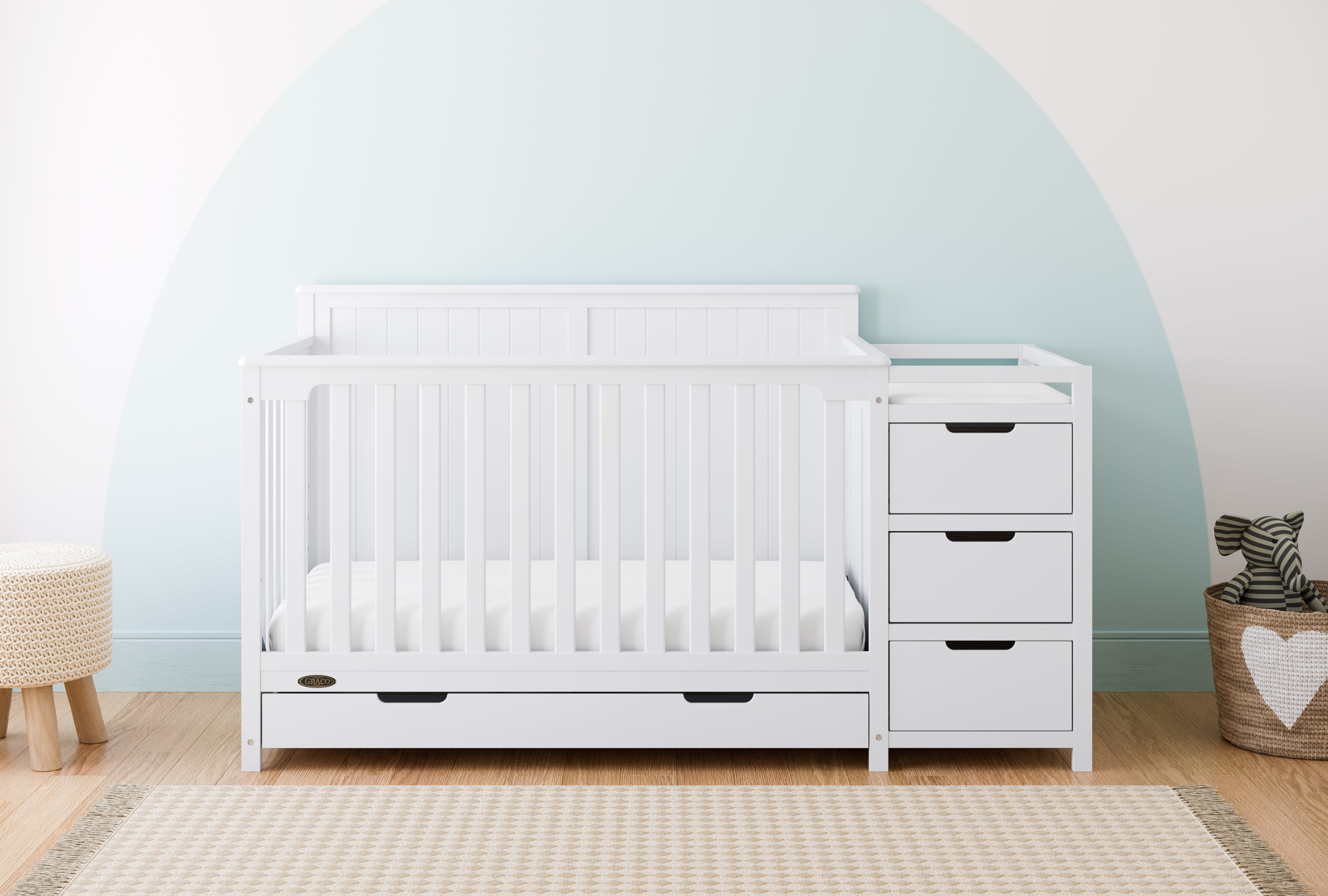 Graco Hadley 5-in-1 Convertible Crib and Changer with Drawer in PWhite lifestyle view