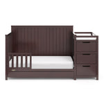 espresso crib and changer with drawer in toddler bed conversion with one safety guardrail
