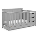 Pebble gray crib and changer with drawer angled