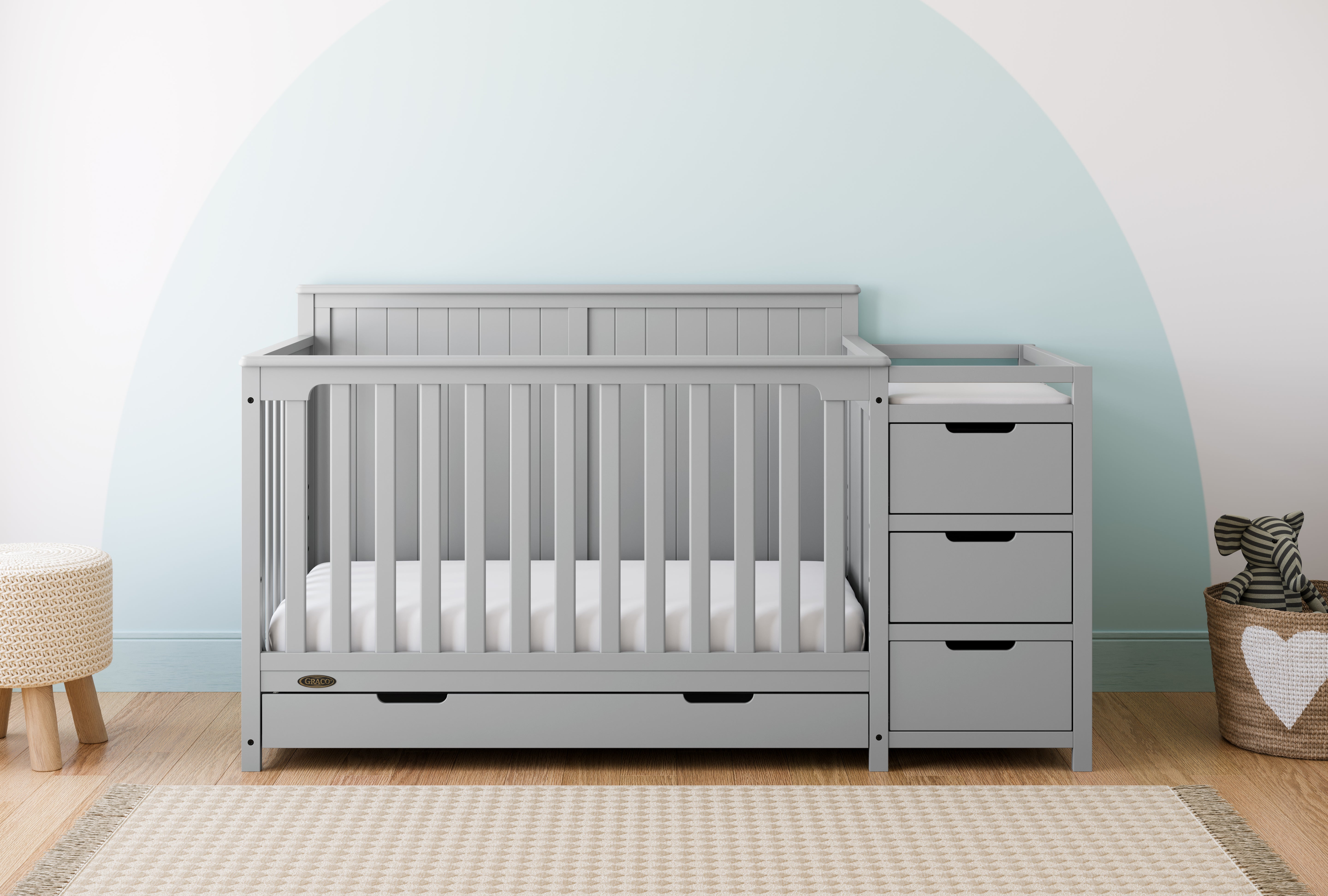 Graco Hadley 5-in-1 Convertible Crib and Changer with Drawer in Pebble Gray lifestyle image