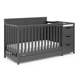 gray crib and changer with drawer angled