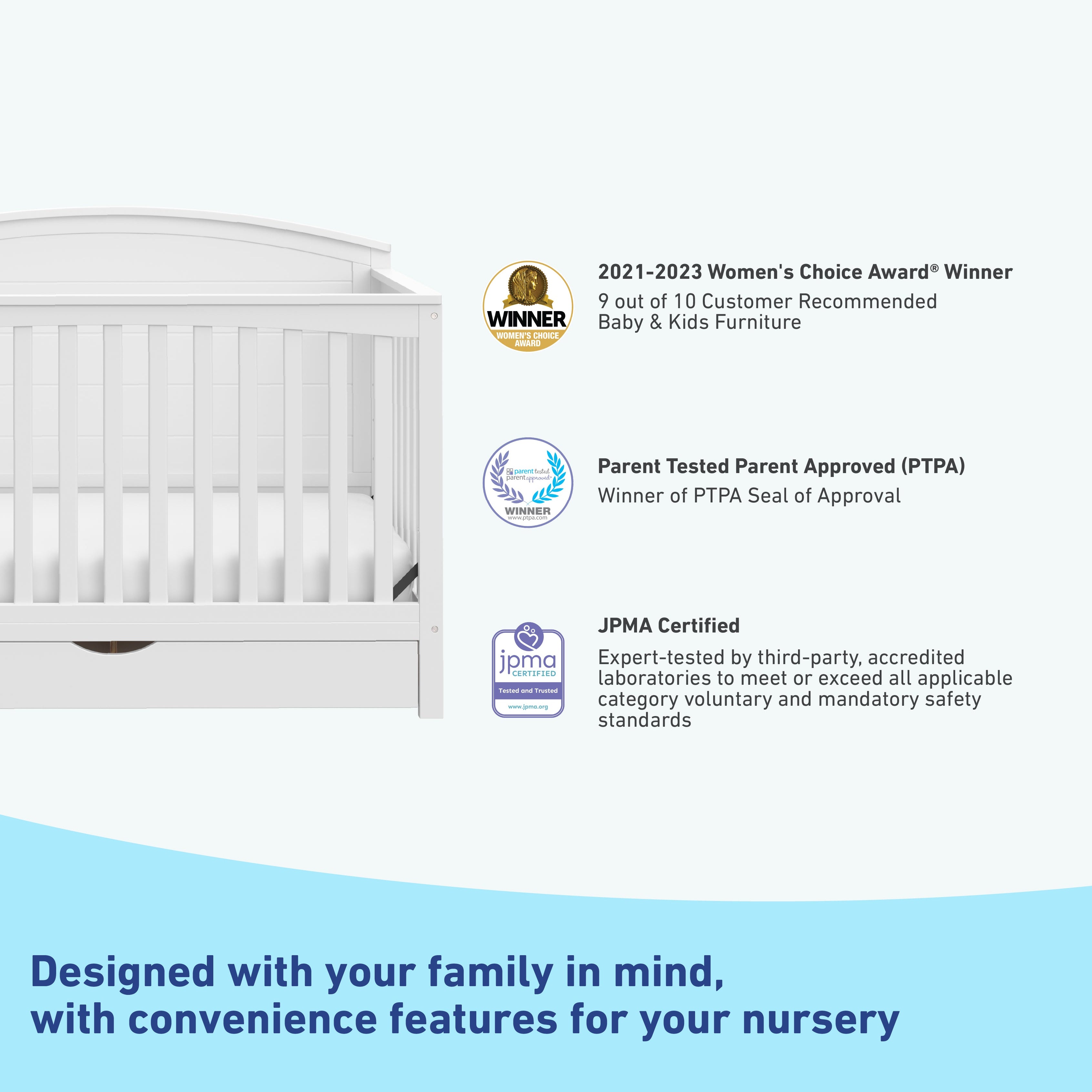 graco bellwood white crib with drawer certifications callout