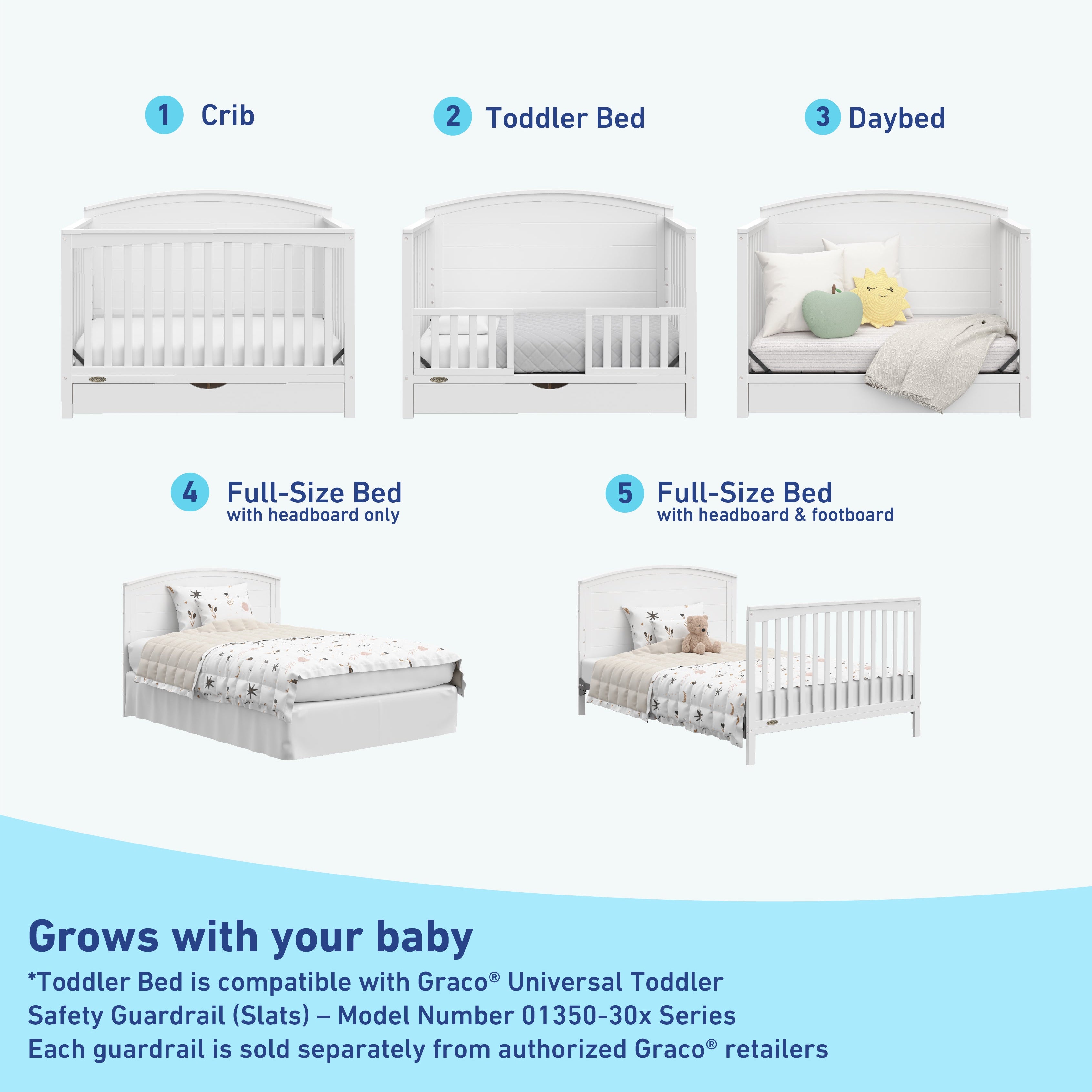 graco bellwood white crib with drawer conversions callout