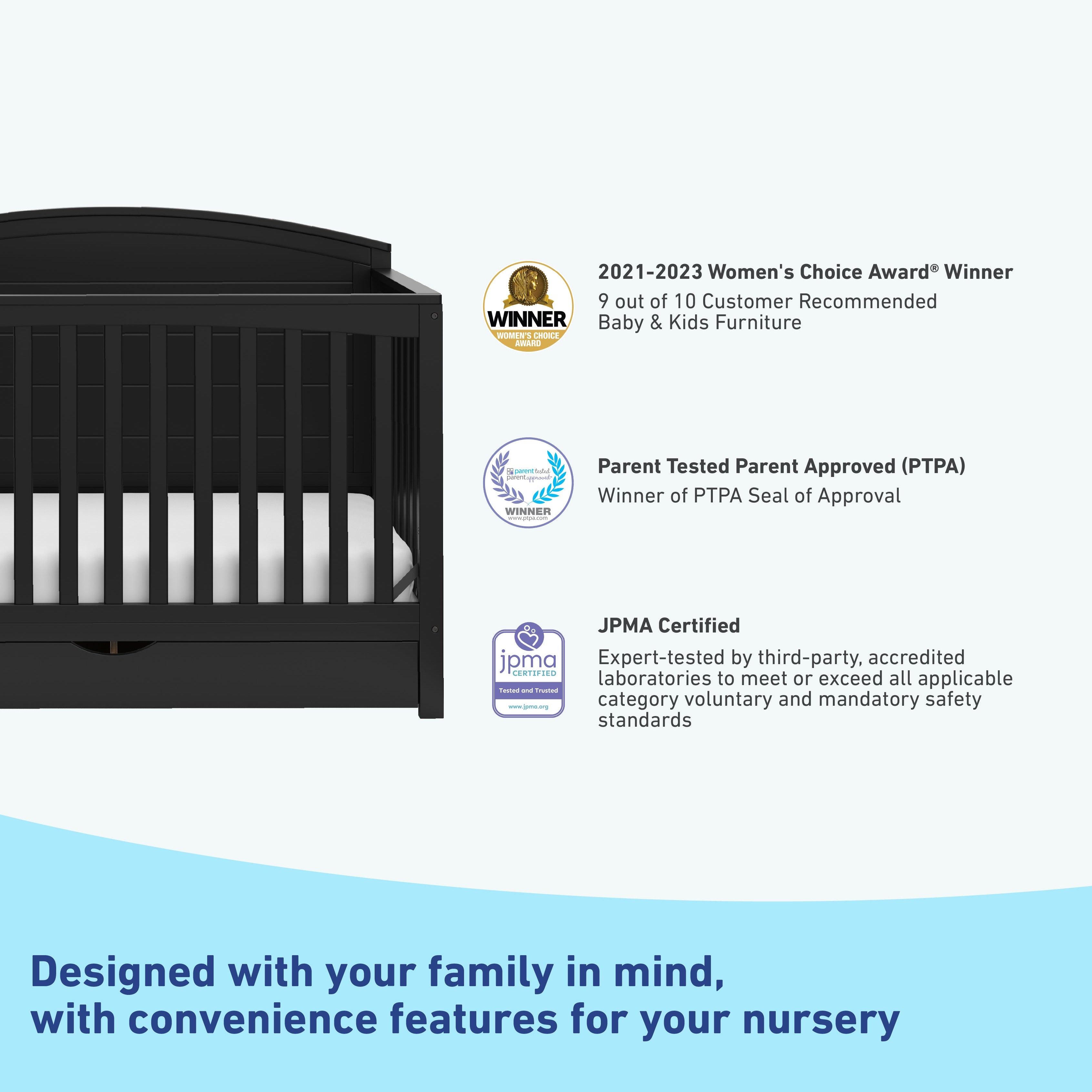 graco bellwood black crib with drawer certifications callout