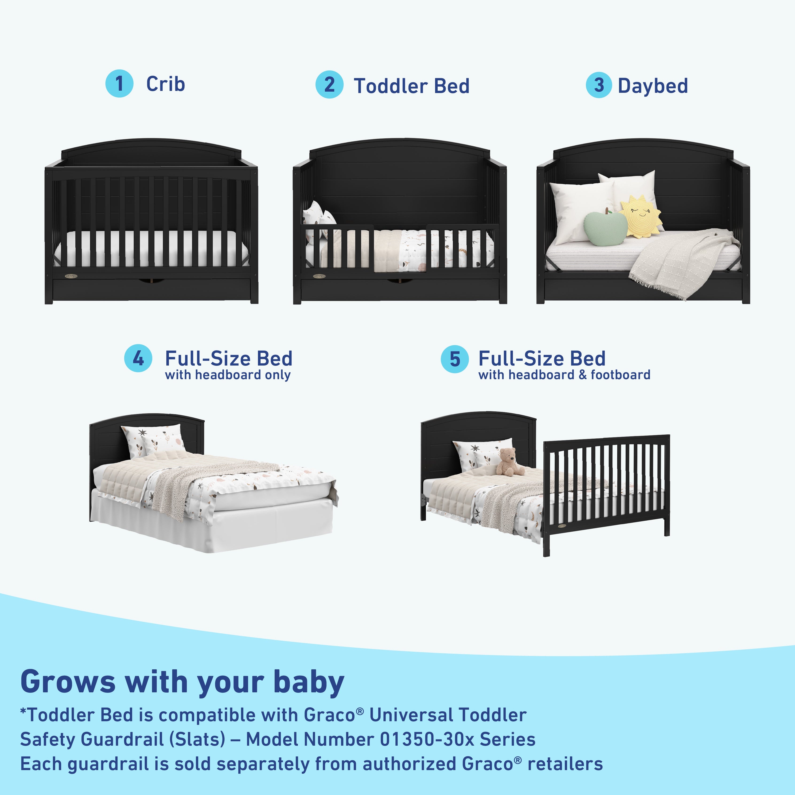 graco bellwood black crib with drawer conversions callout