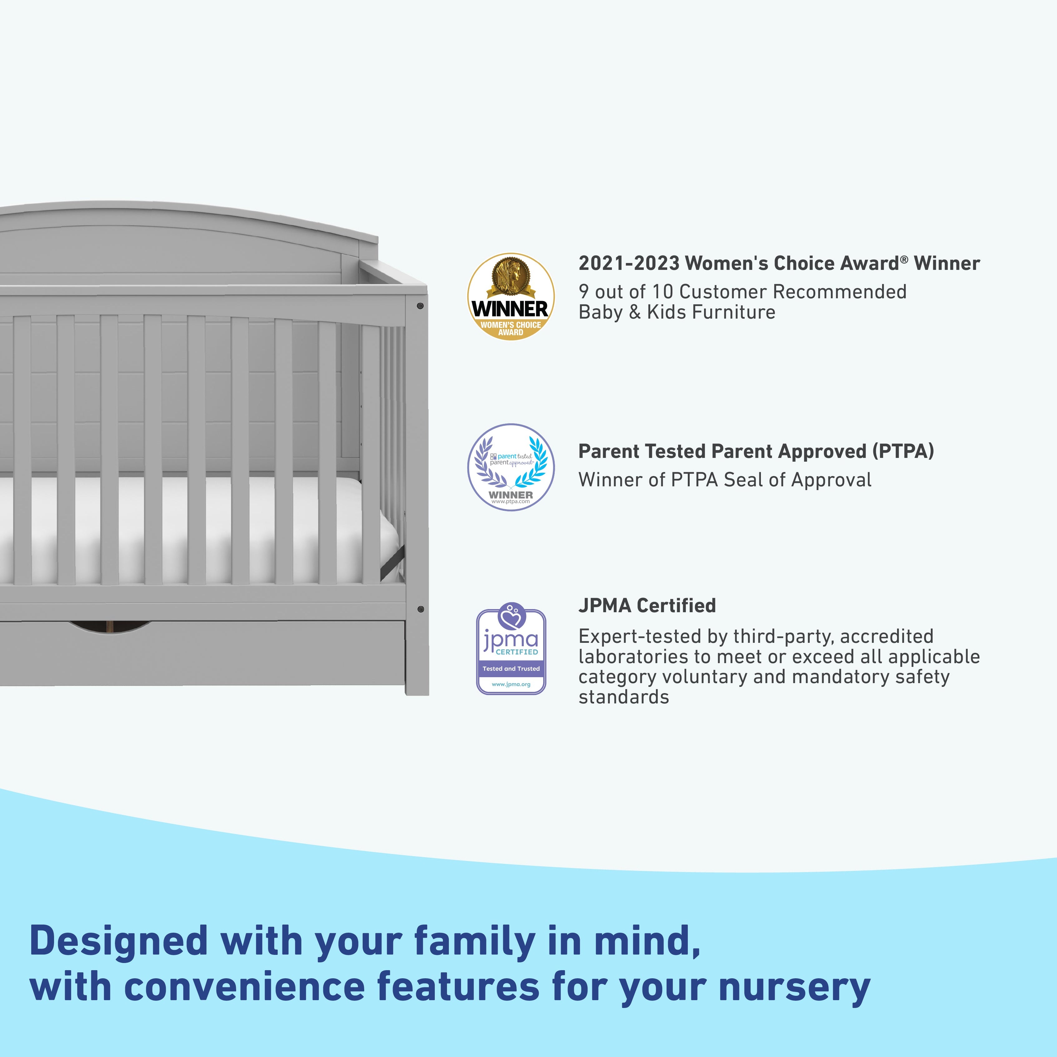graco bellwood pebble gray crib with drawer certifications callout