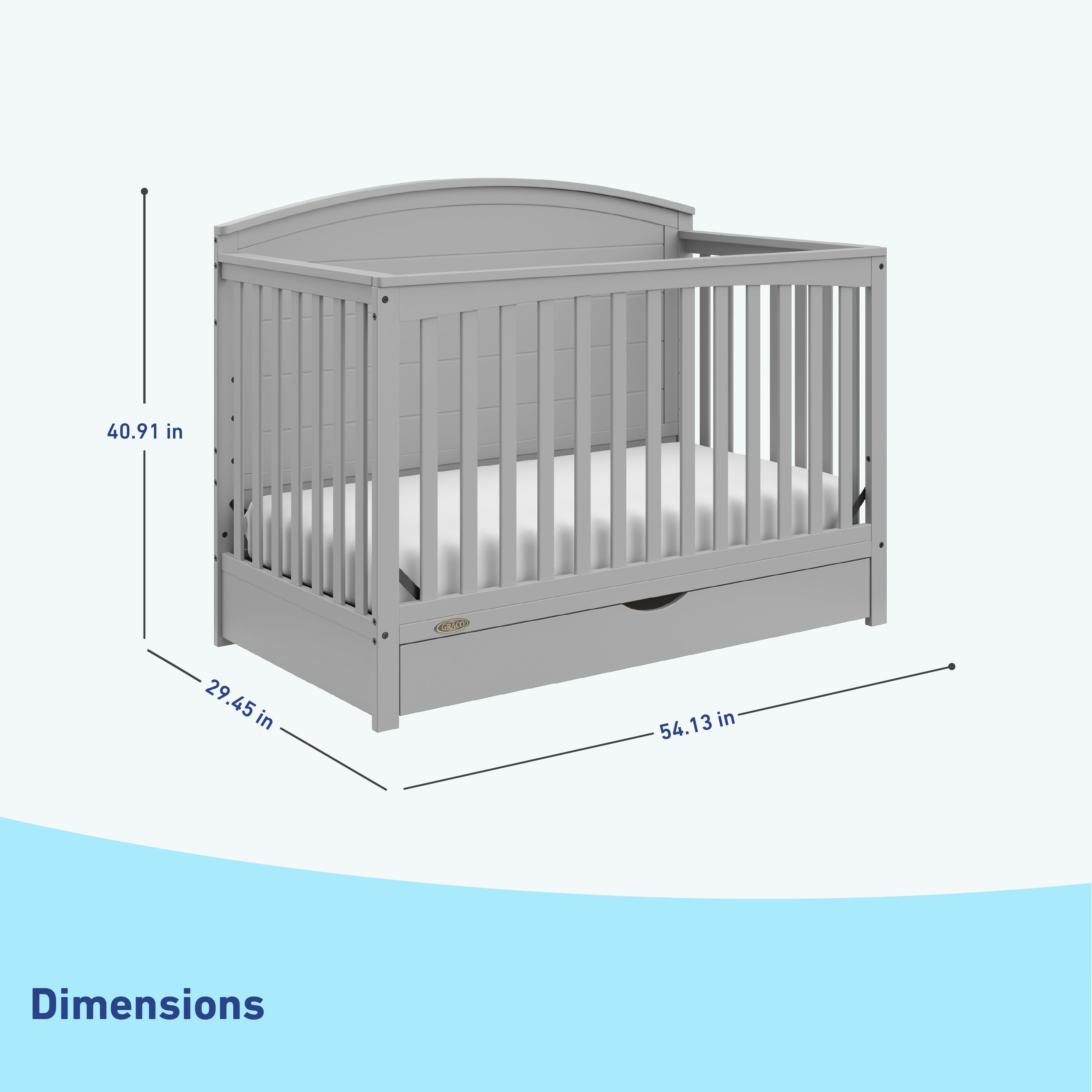 graco bellwood pebble gray crib with drawer dimensions callout