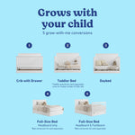 Sasha white crib with drawer conversions callout