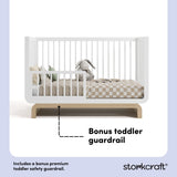 Santorini white with driftwood crib bonus toddler guardrail callout