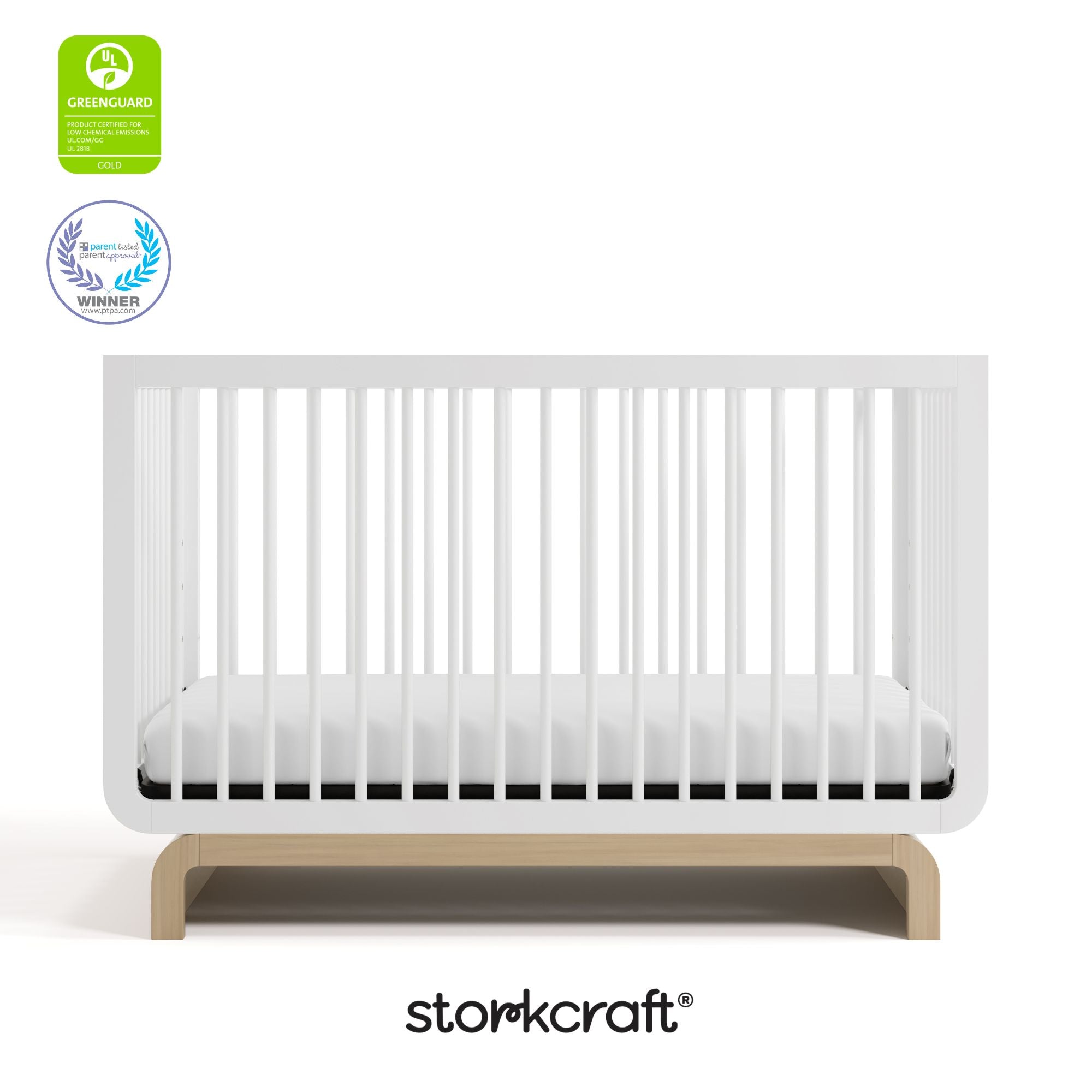 Santorini white with driftwood crib certifications callout