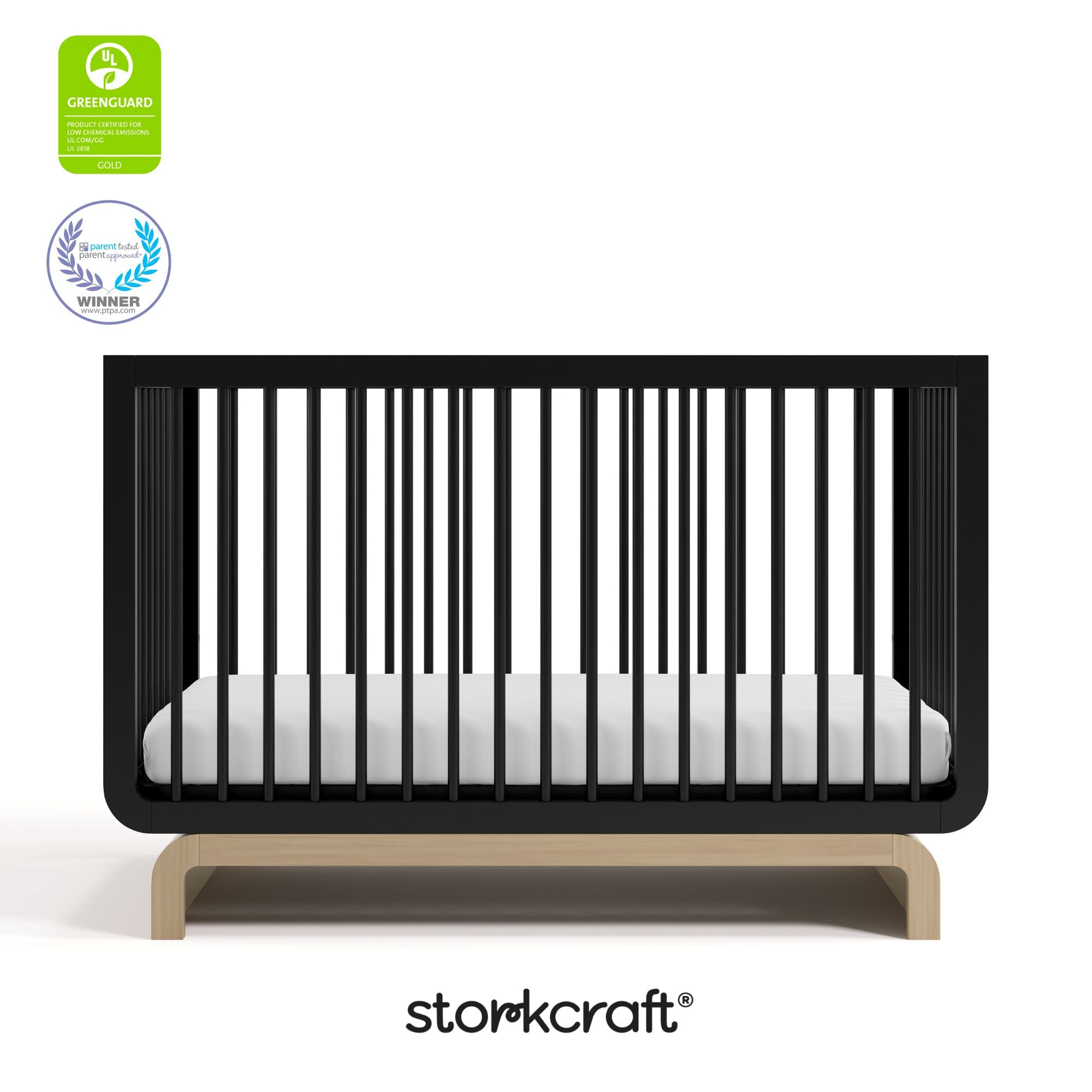 Santorini black with driftwood crib certifications callout