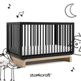 Santorini black with driftwood crib with black cartoon drawings