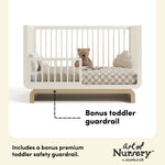 Santorini frosted oat with driftwood crib guardrail callout