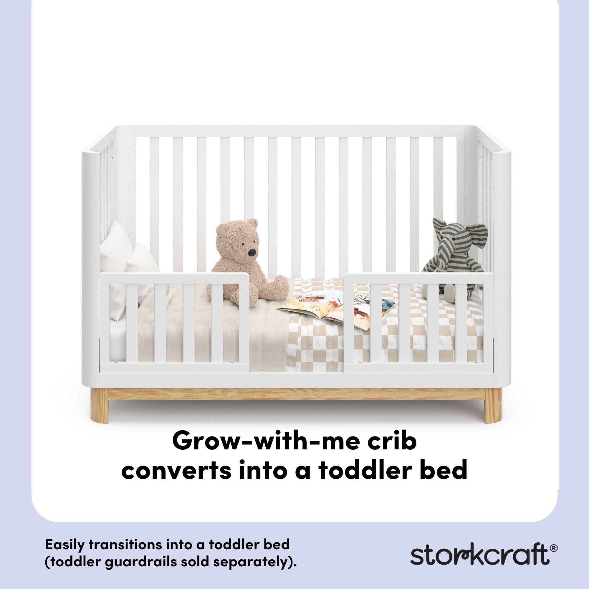 Santos white with natural toddler bed conversion callout