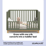 Santos olive with natural toddler bed conversion callout