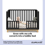 Santos black with natural toddler bed conversion callout