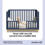 Santos midnight blue with natural toddler bed conversion callout