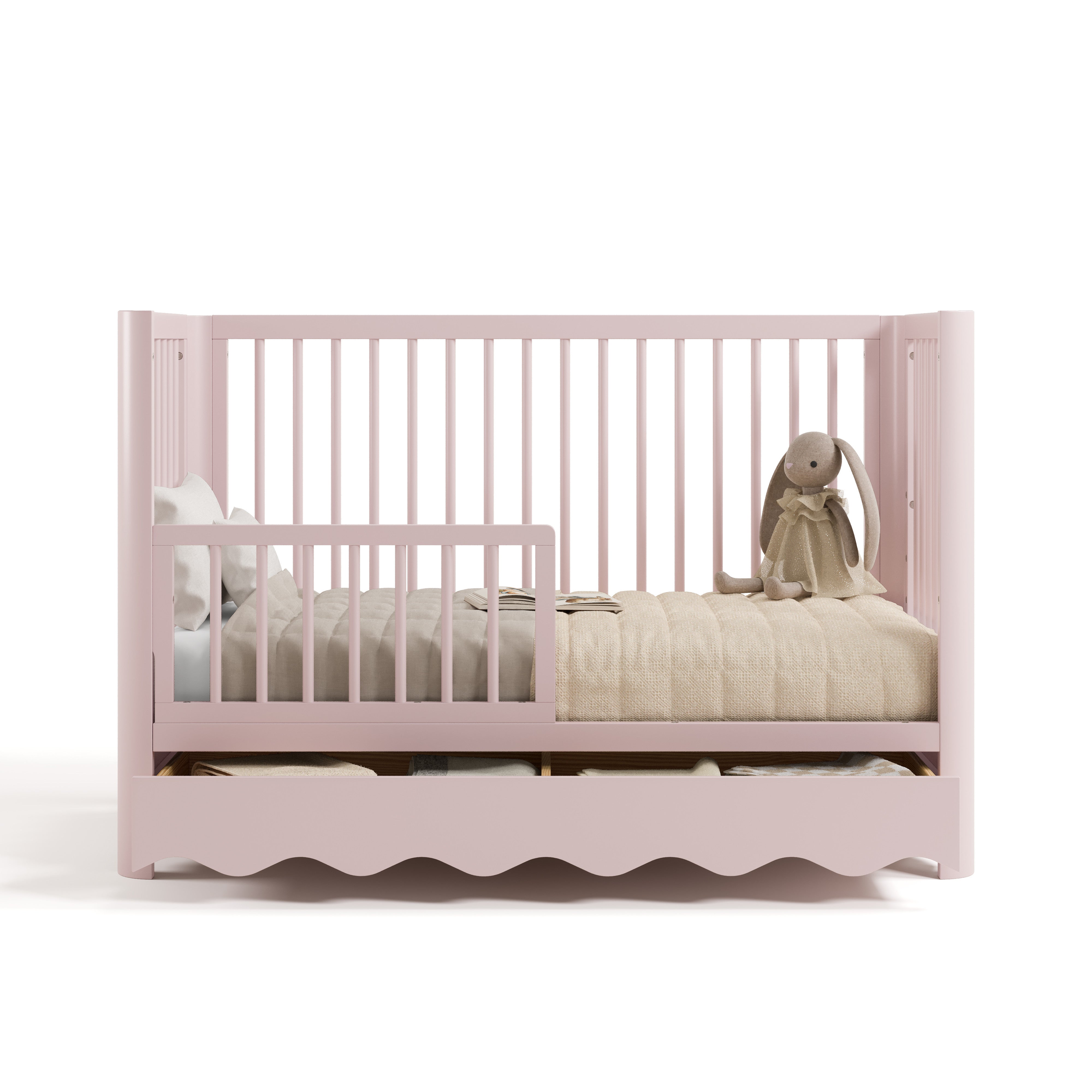 Casablanca blush crib with drawer converted to toddler bed
