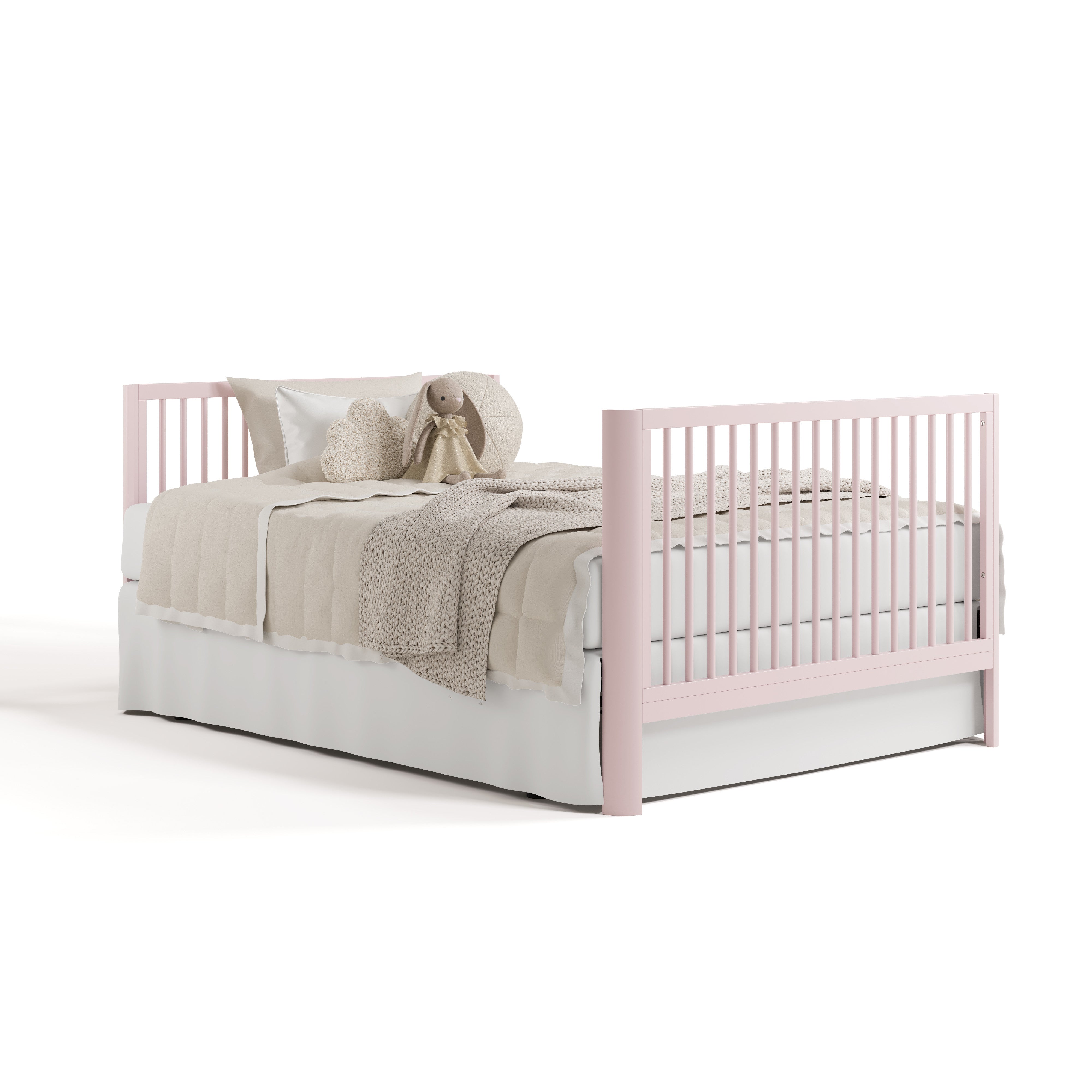Casablanca blush crib with drawer converted to full-size bed with footboard