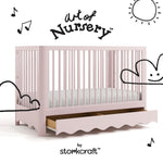 Casablanca blush crib with drawer with black doodles overlaid on image