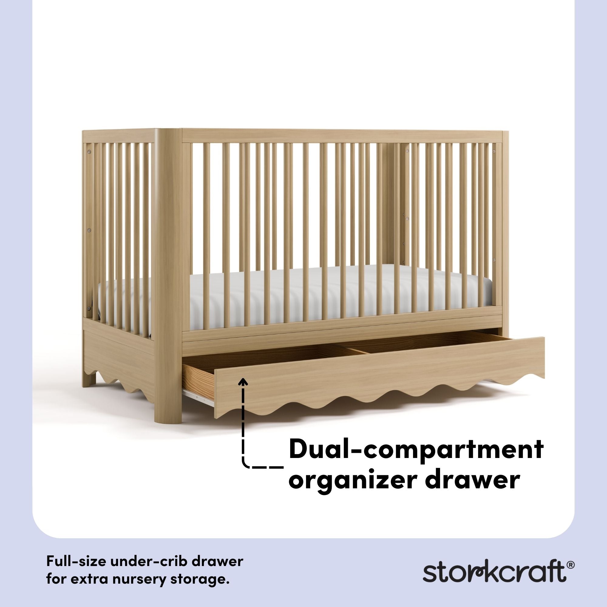 Casablanca driftwood crib under-crib storage drawer callout