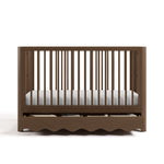 crib with drawer open hazelnut front facing view