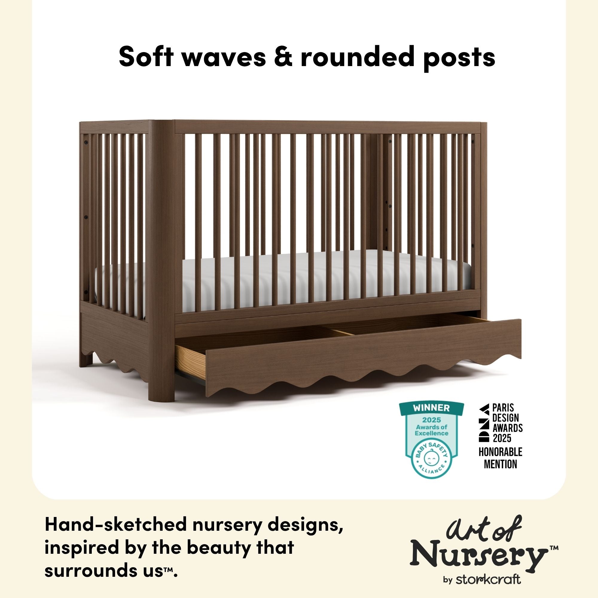 Casablanca hazelnut crib with drawer style callout
