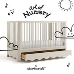 Casablanca frosted oat crib with drawer with black doodles overlaid on image
