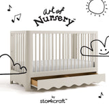 Casablanca frosted oat crib with drawer with black doodles overlaid on image