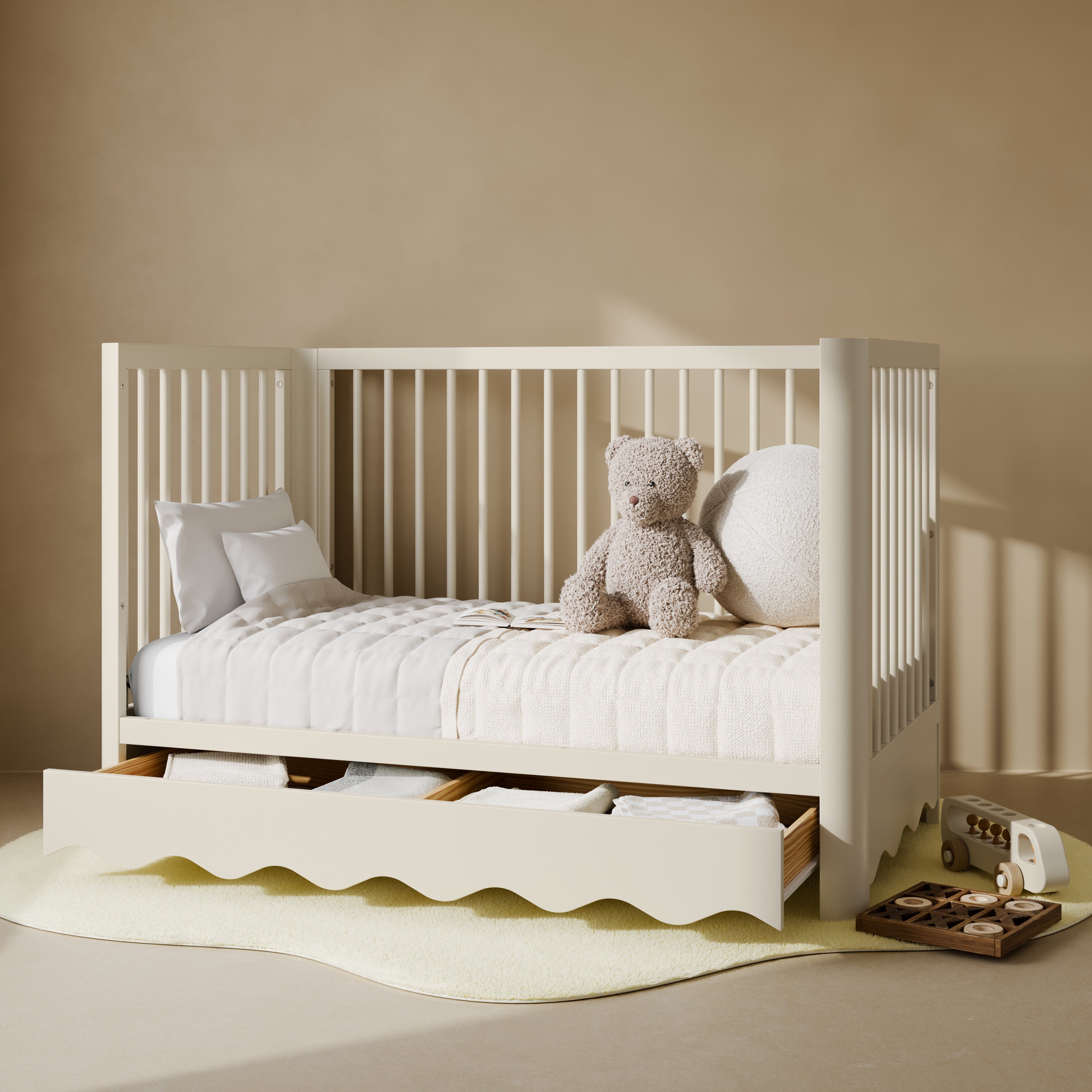 Casablanca frosted oat crib with drawer converted to daybed