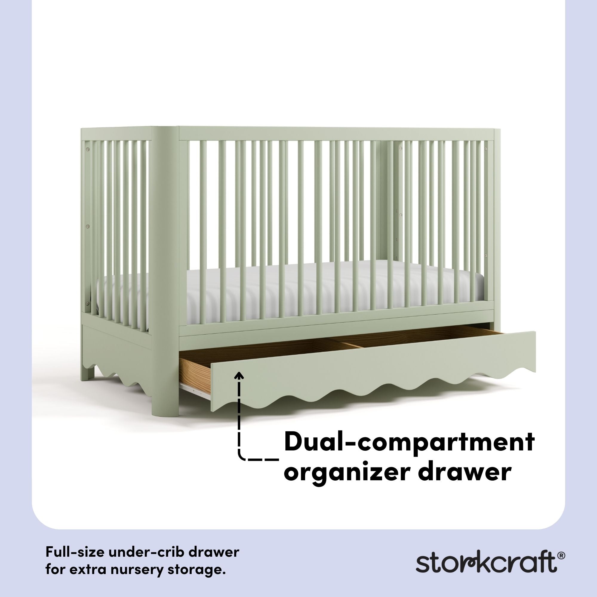 Casablanca sage crib under-crib storage drawer callout