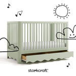 Caablanca sage crib with black doodles overlaid on images