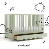 Caablanca sage crib with black doodles overlaid on images