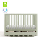 Casablanca sage crib with drawer with GGG and PTPA logos on top left