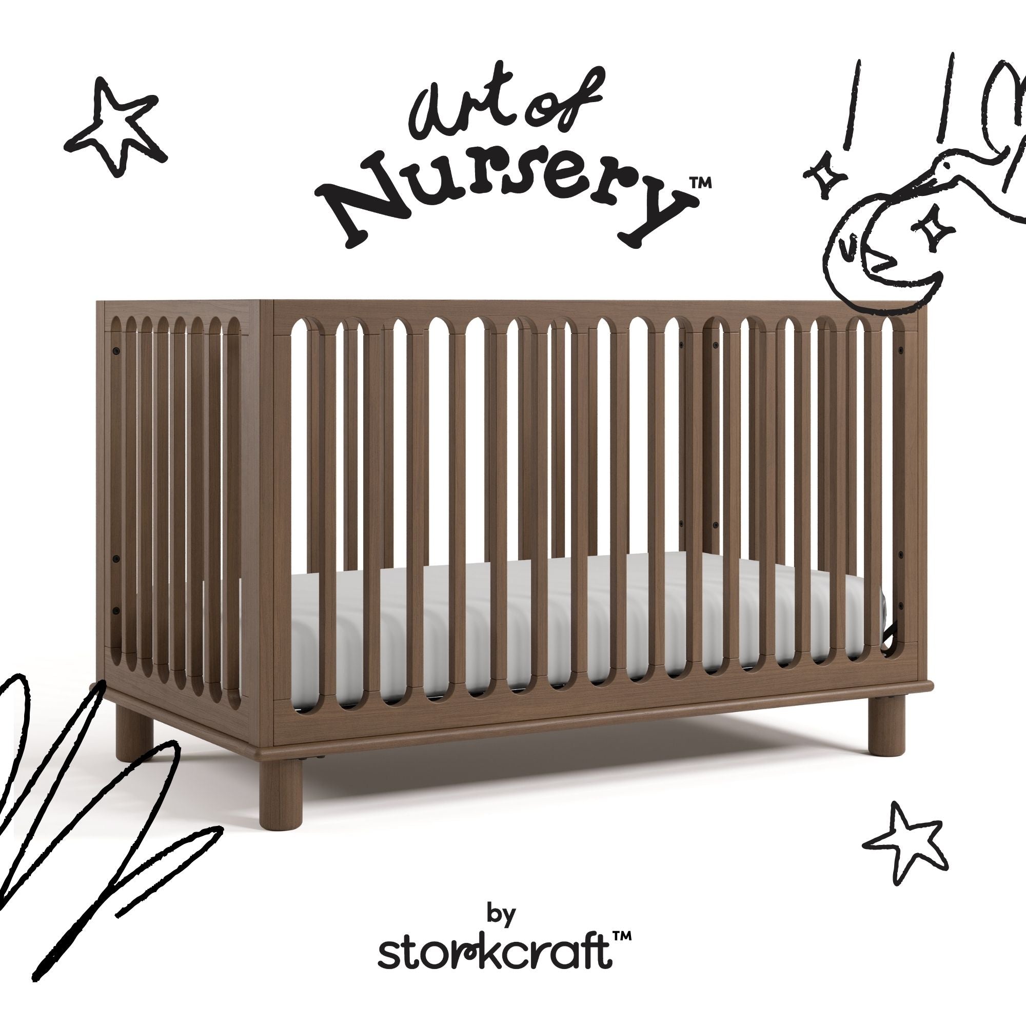 Sicily hazelnut crib with black doodles overlaid on image