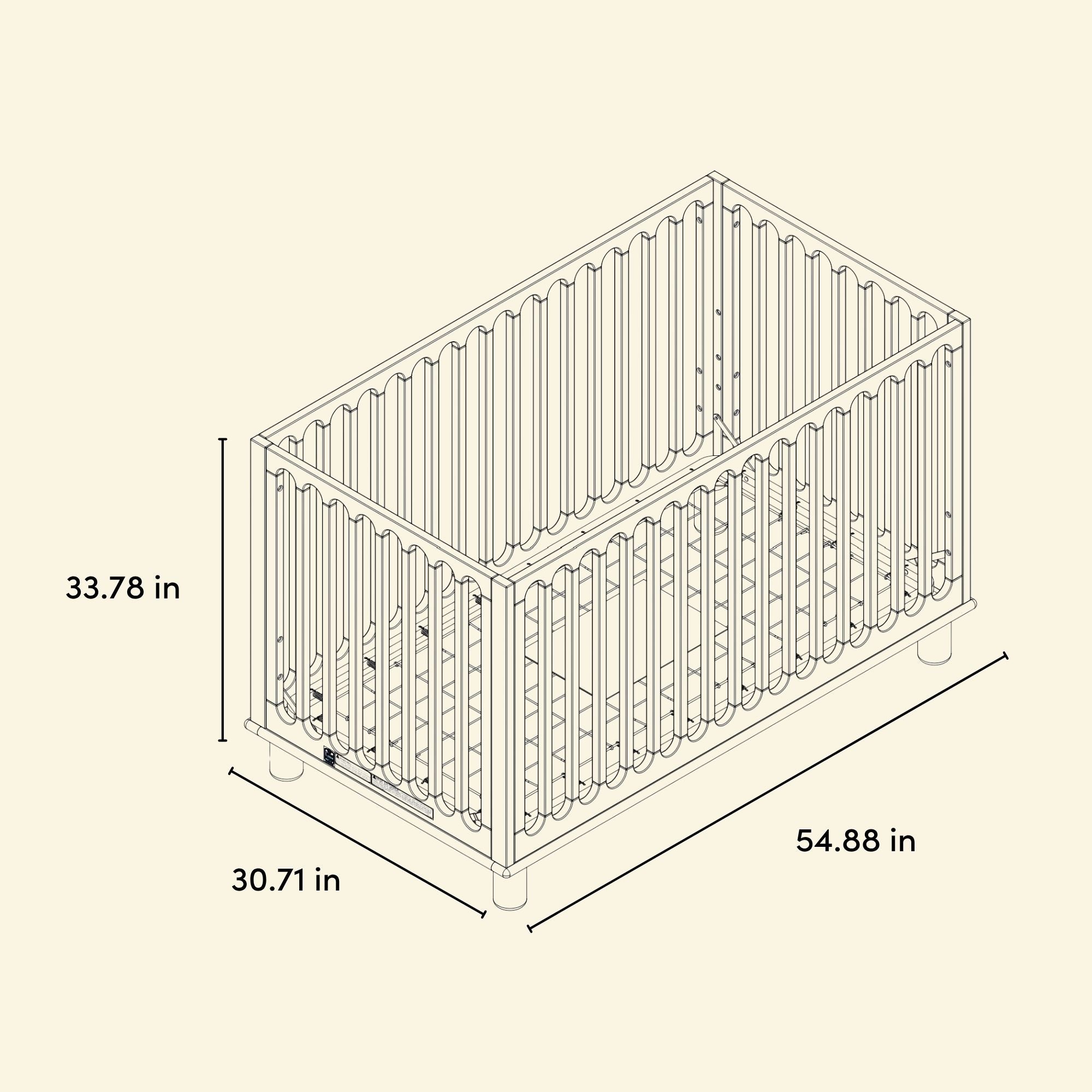 Sicily crib line drawing with dimensions